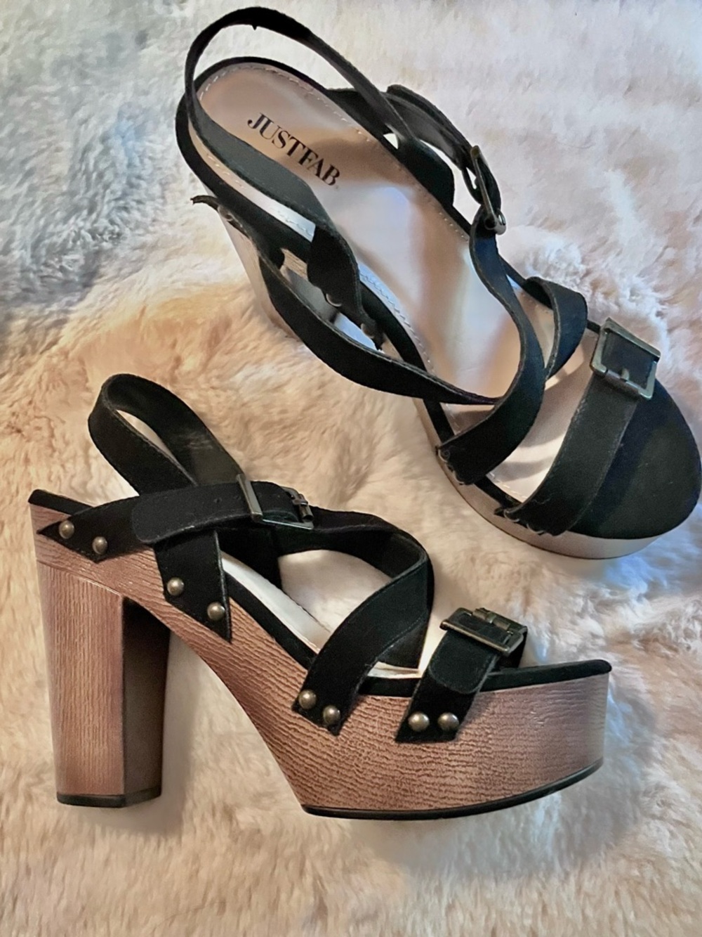 JustFab~Vintage 70s Style Black Strappy Platform Heel Sandals-Retro Vogue Sexy - Picture 4 of 4